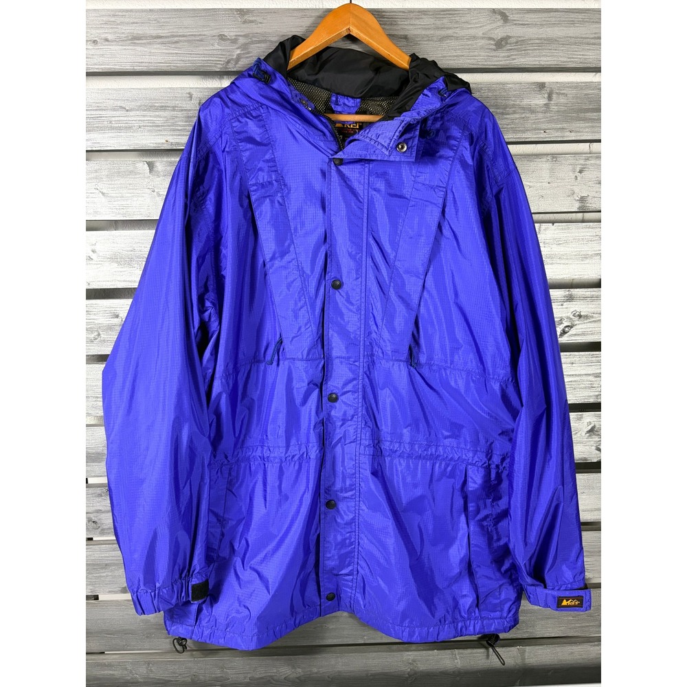 REI Vintage Gore-Tex GTX Rain Jacket Coat Men XL Royal Blue Hooded Shell Vented
